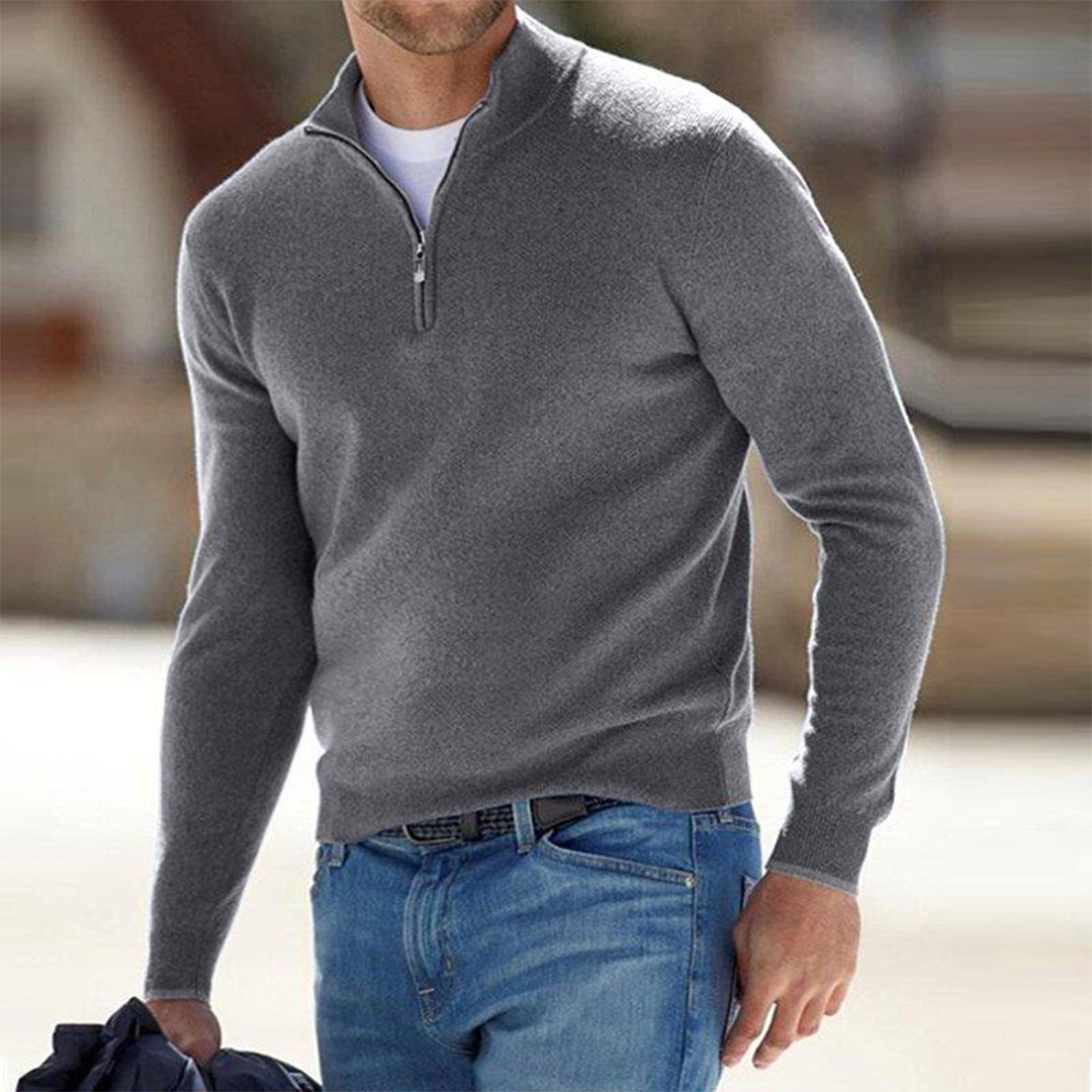 Men's Half Zip Jumper – Wool Blend Knit, Mock Neck, Slim Fit