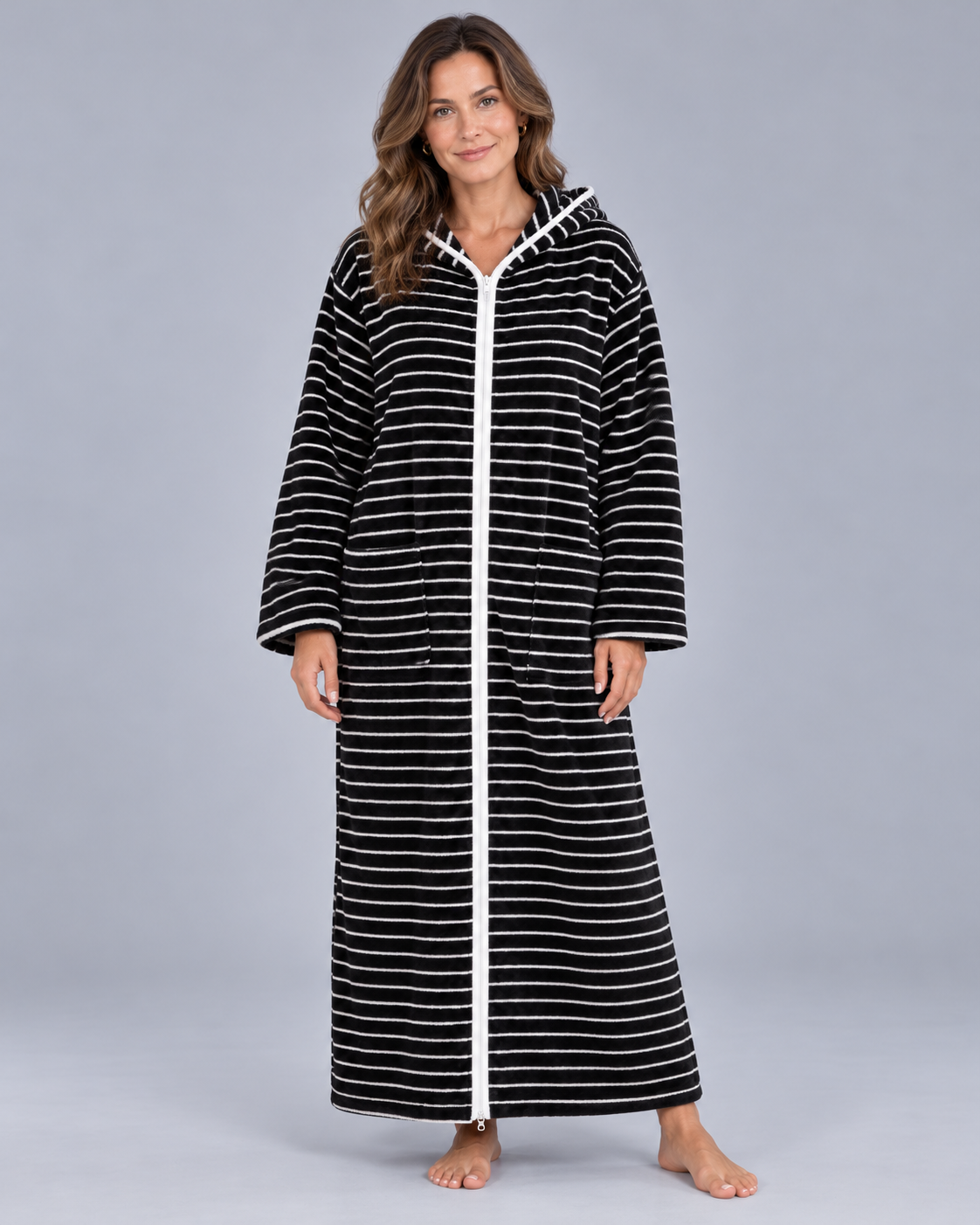Women's Fleece Hooded Zip-Up Dressing Gown