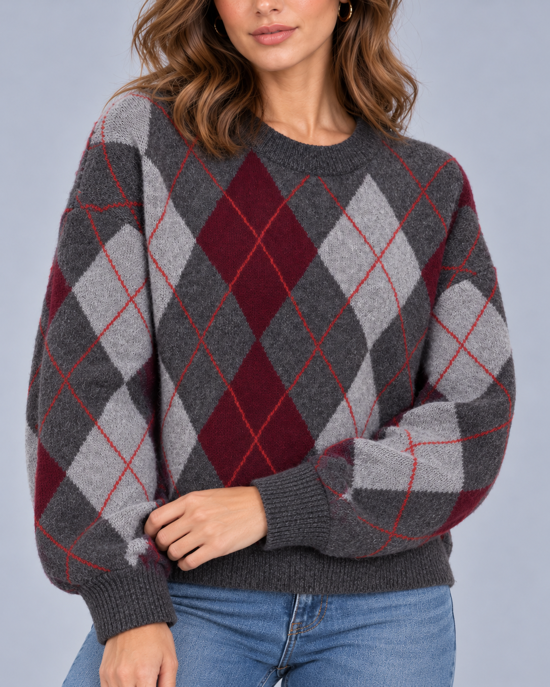 Women's Argyle Jumper with Crew Neck