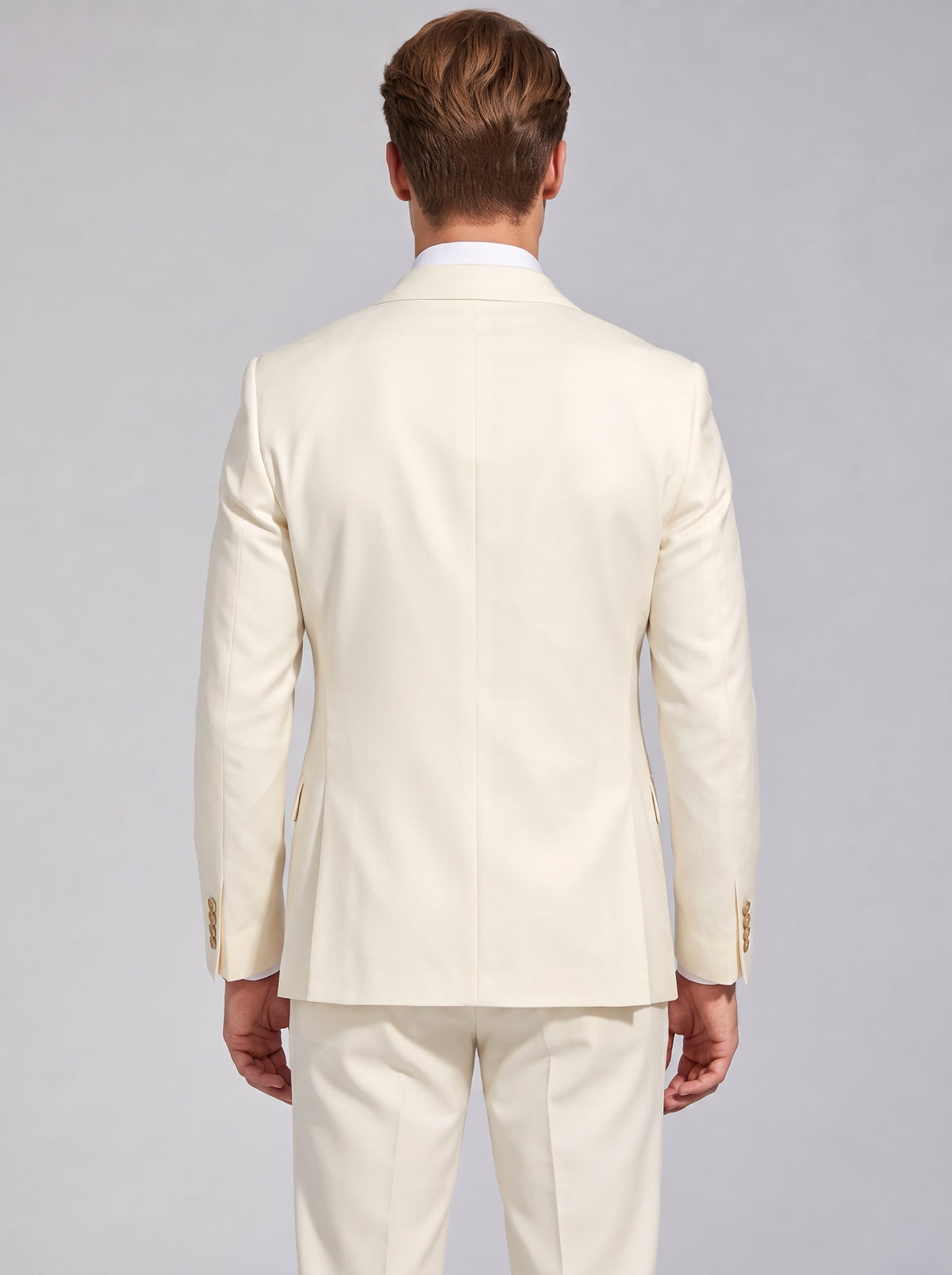 Men's Double Breasted Suit – Textured Beige, Tailored Fit