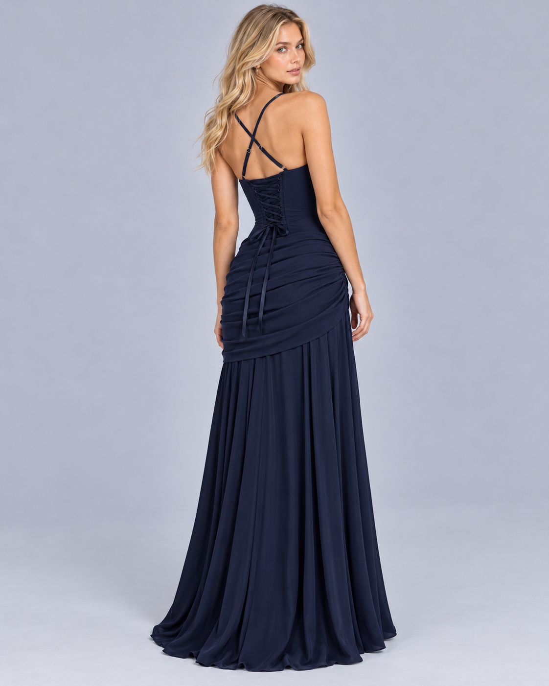 Women's Corset Maxi Dress with Draped Hip