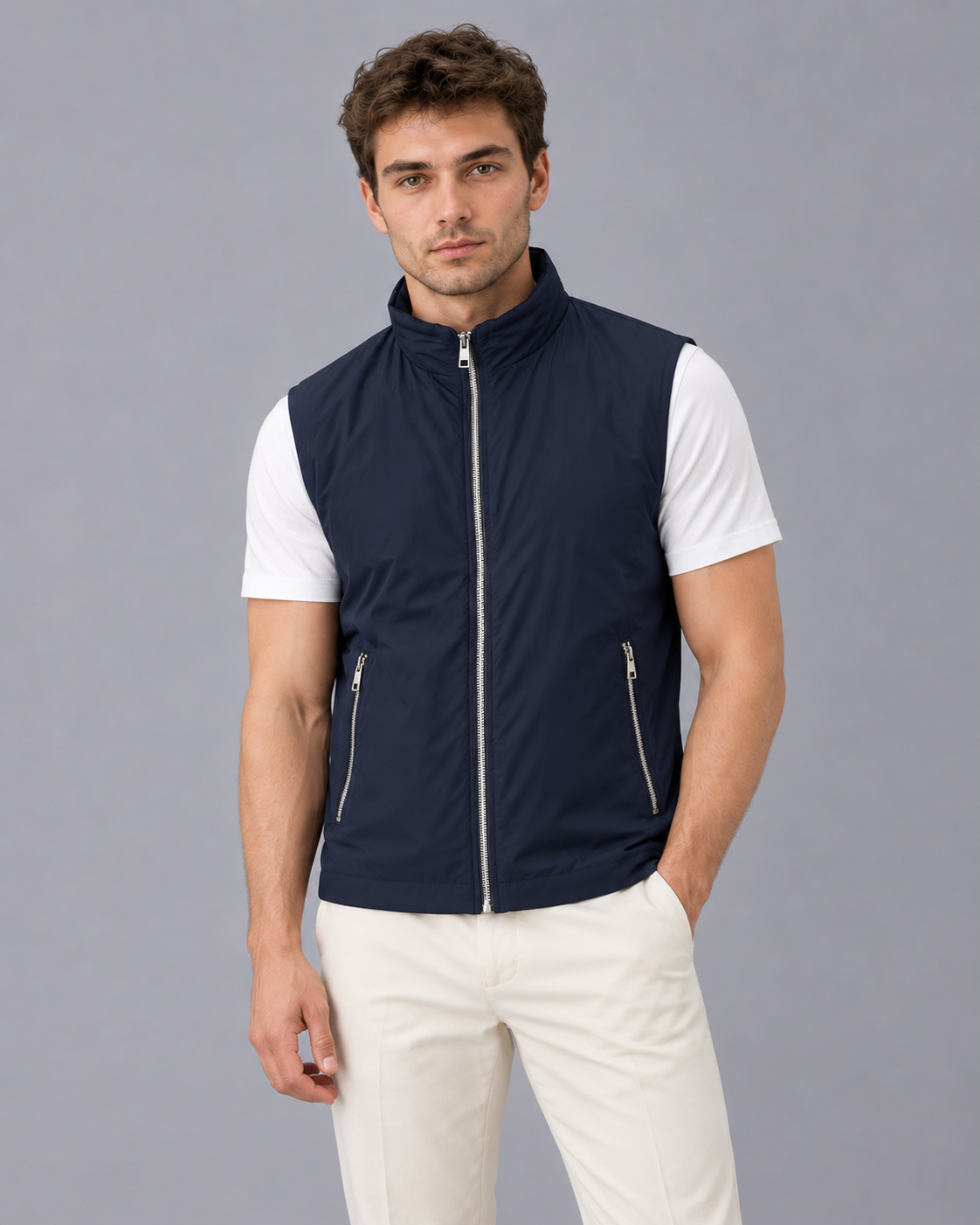 Men's Gilet – Full-Zip Sleeveless Bodywarmer with Stand Collar and Two Zip Pockets