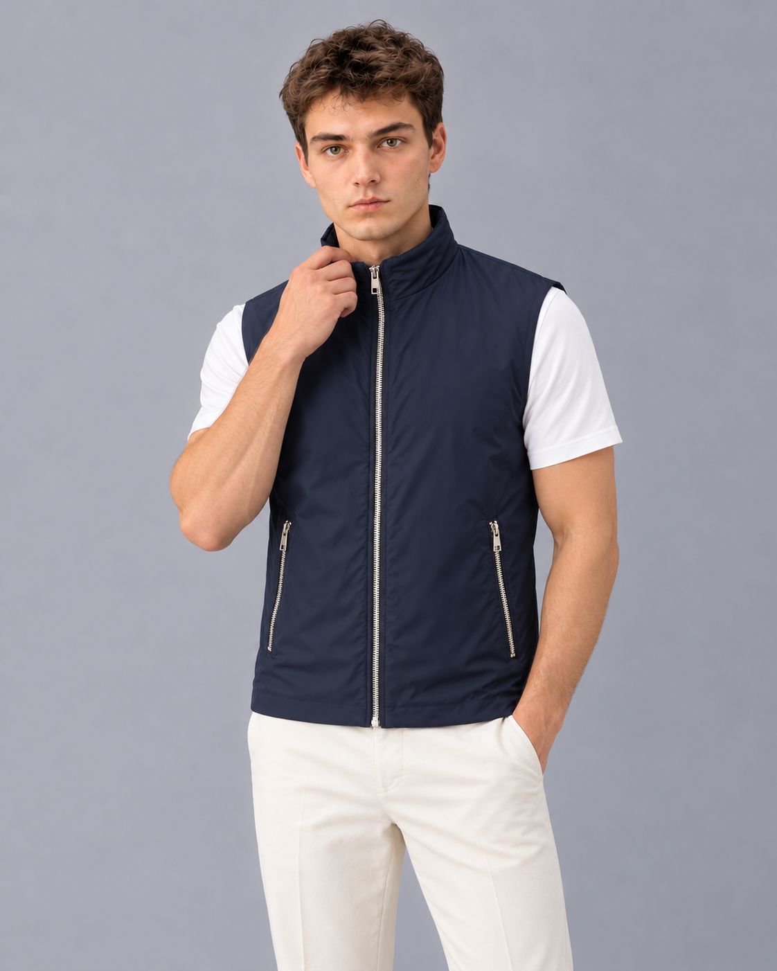 Men's Gilet – Full-Zip Sleeveless Bodywarmer with Stand Collar and Two Zip Pockets