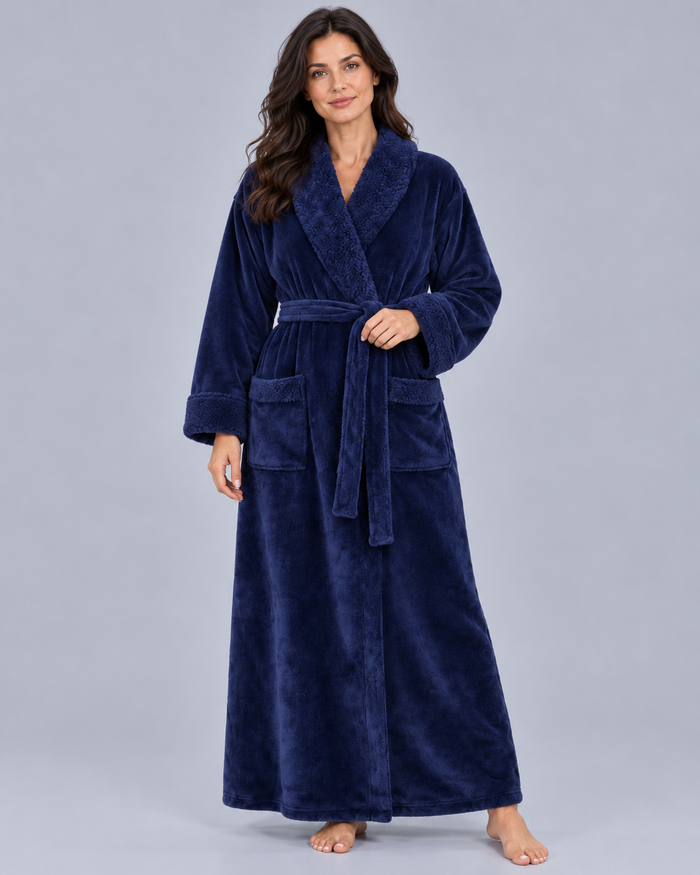 Women's Long Fleece Dressing Gown with Pockets