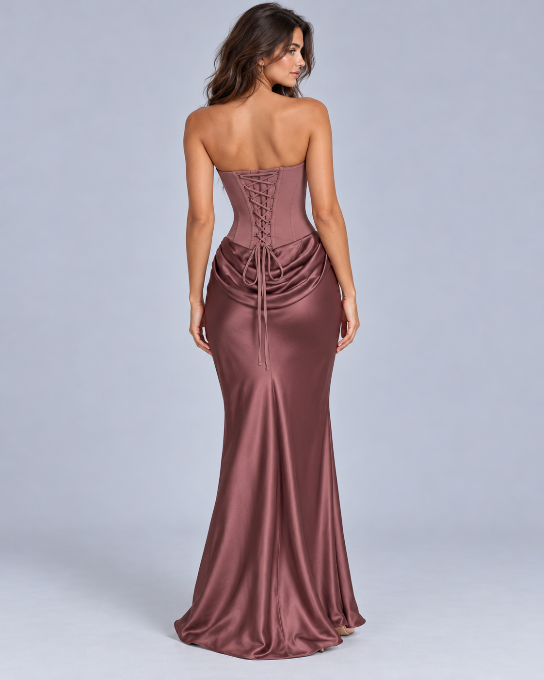 Women's Strapless Satin Corset Maxi Dress