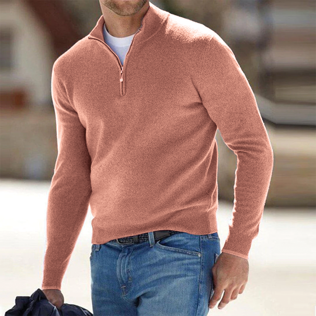 Men's Half Zip Jumper – Wool Blend Knit, Mock Neck, Slim Fit