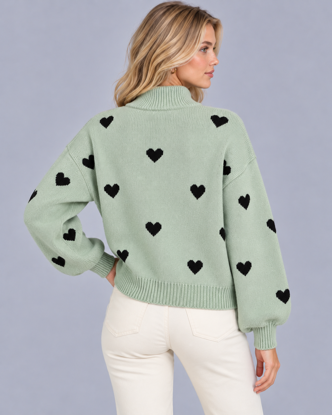 Women's High Neck Heart Jumper