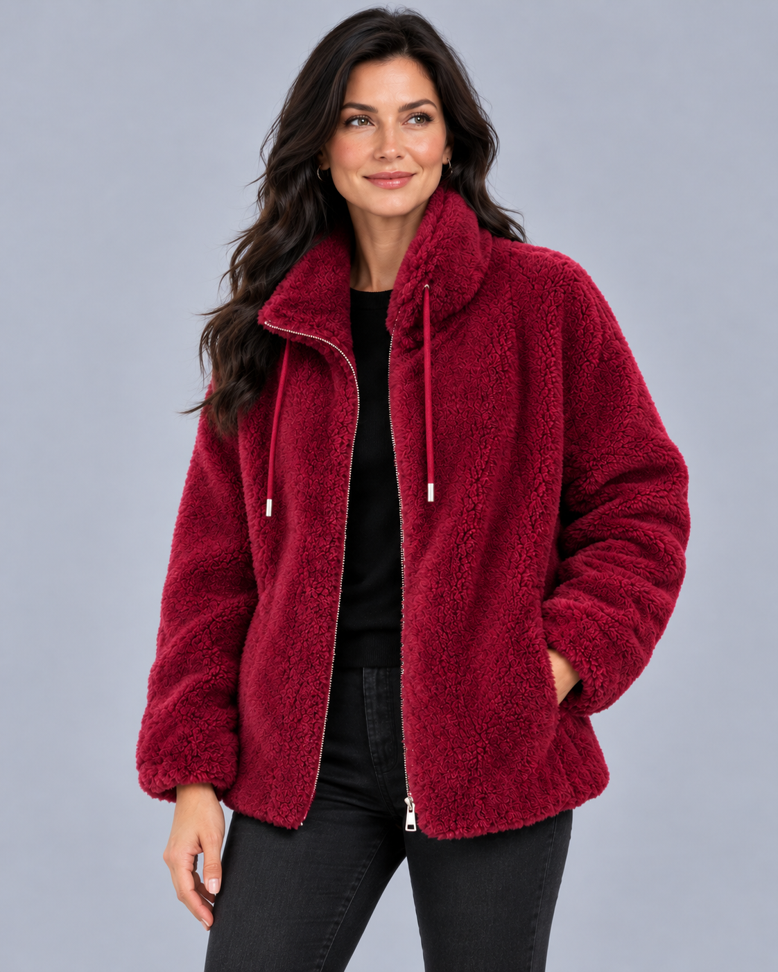Women's Fleece Jacket Full Zip – Plush Coral Fleece, High Stand Collar, Relaxed Fit