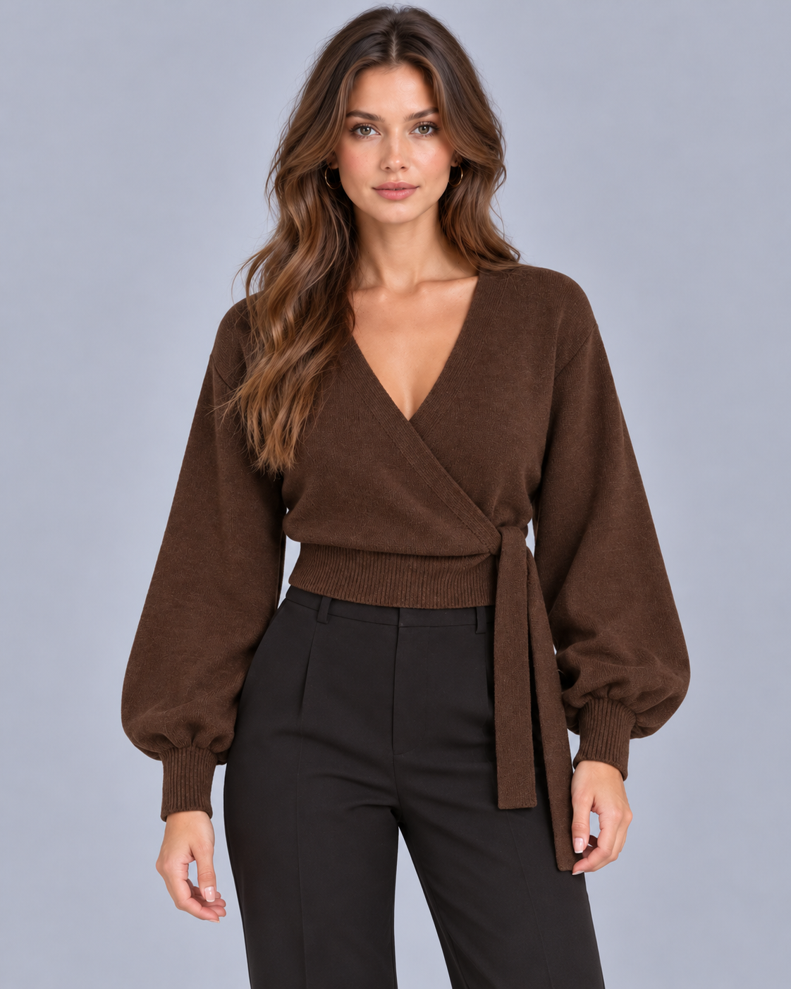 Women's Knit Wrap Jumper with Tie Waist