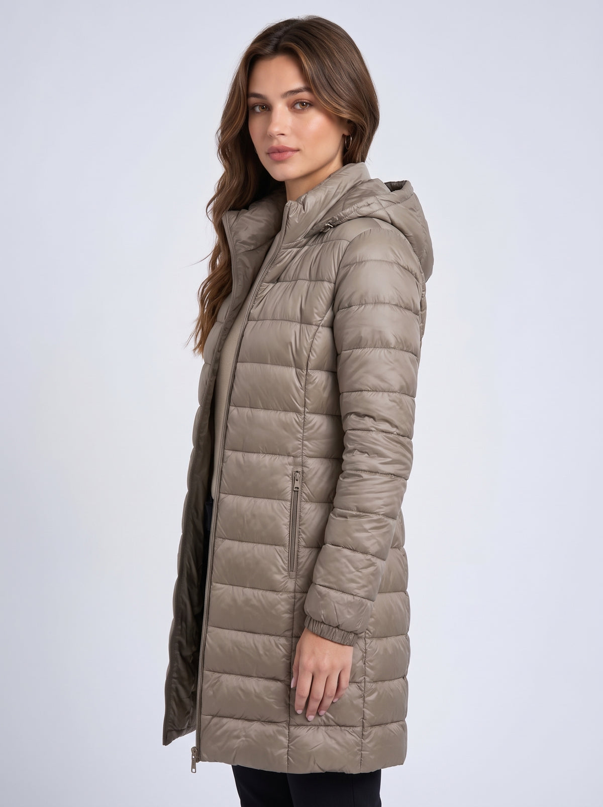 Women's Long Hooded Puffer Jacket – Detachable Hood, Waterproof