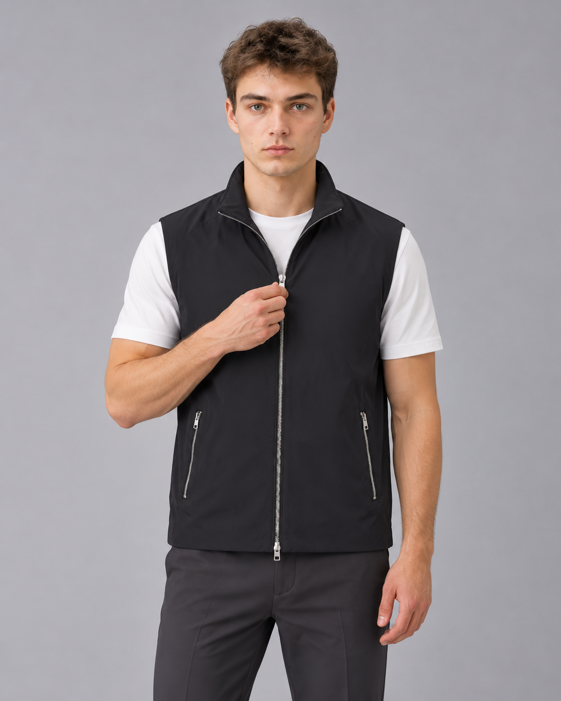 Men's Gilet – Full-Zip Sleeveless Bodywarmer with Stand Collar and Two Zip Pockets