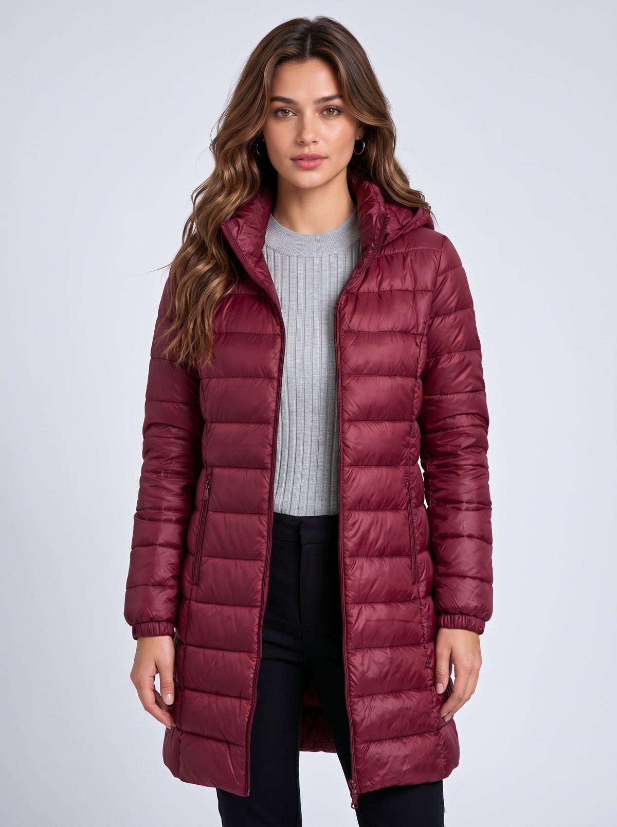 Women's Long Hooded Puffer Jacket – Detachable Hood, Waterproof