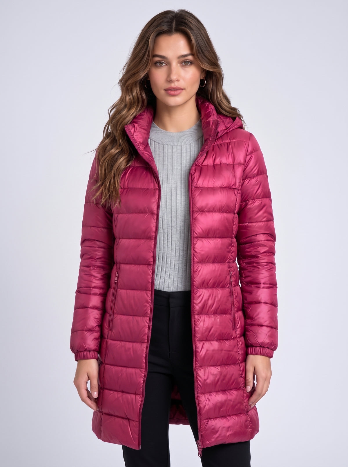 Women's Long Hooded Puffer Jacket – Detachable Hood, Waterproof
