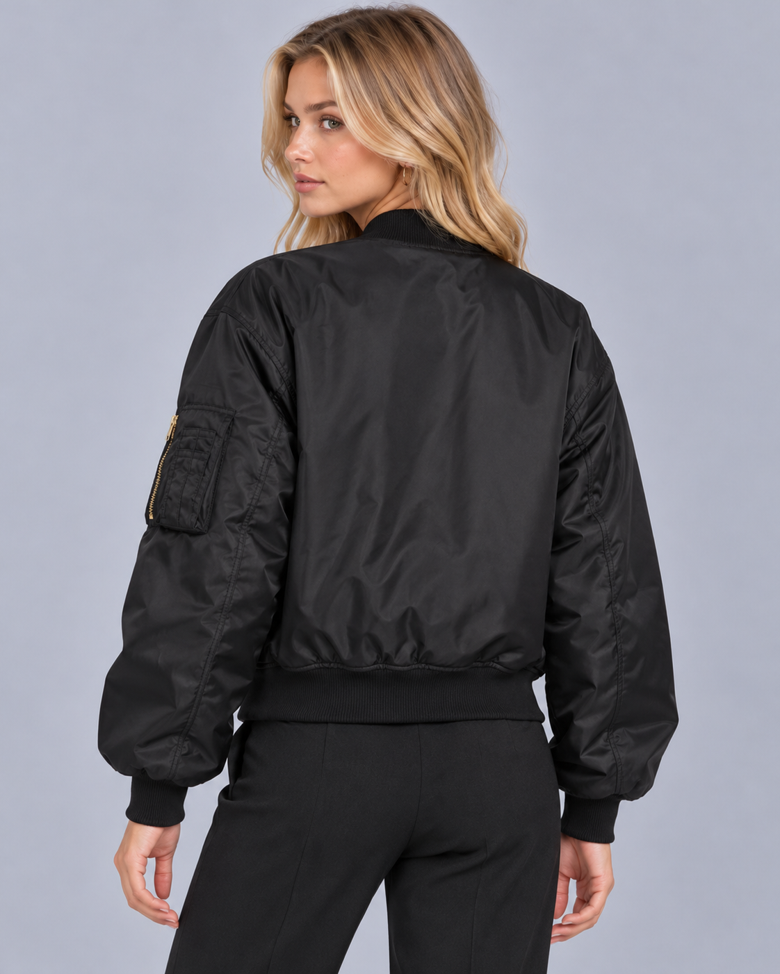 Women's Satin Bomber Jacket with Utility Pockets