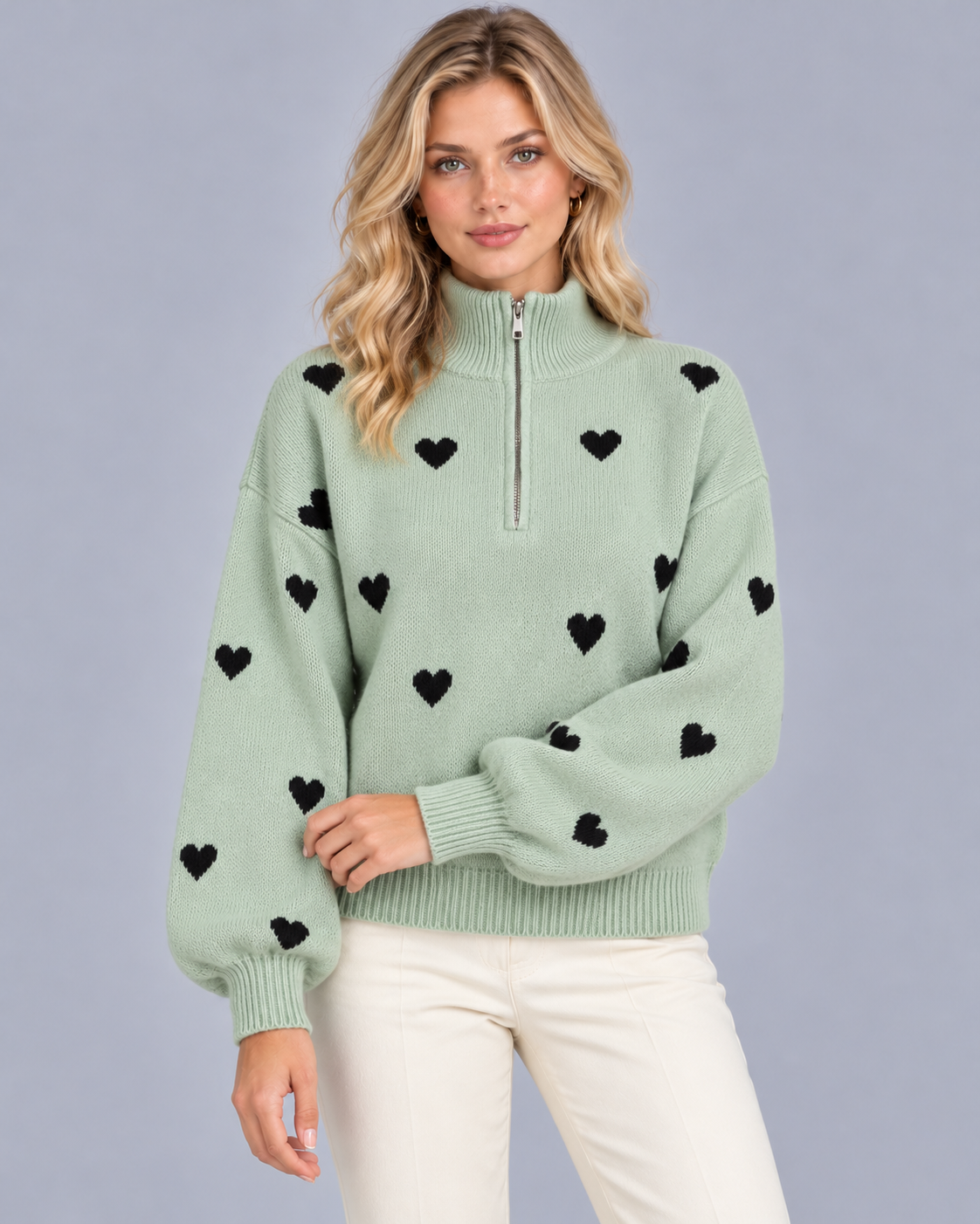 Women's High Neck Heart Jumper