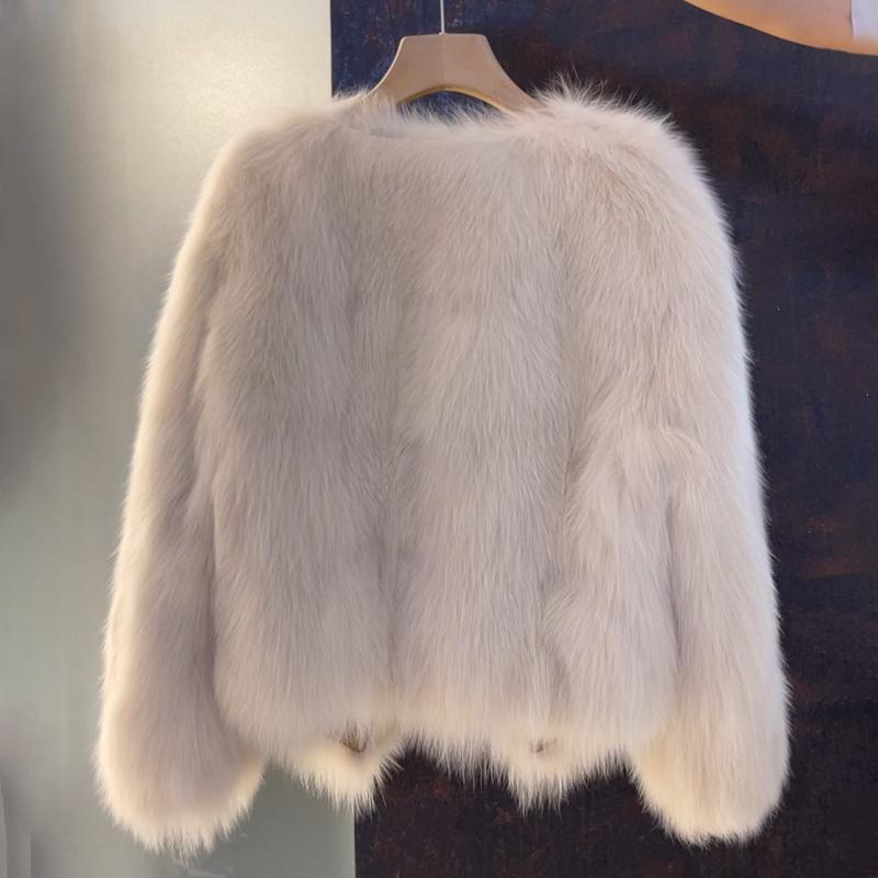 Women's Faux Fur Jacket – Open Front, Buckle Detail
