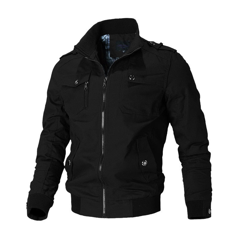 Men's Cotton Bomber Jacket – Stand Collar, Ribbed Trim