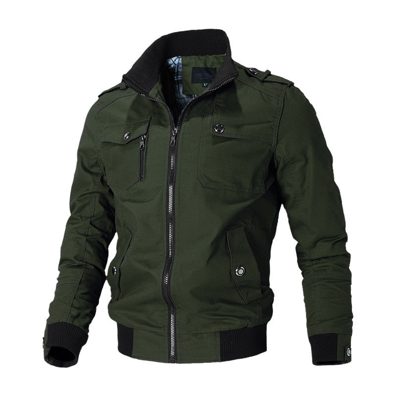 Men's Cotton Bomber Jacket – Stand Collar, Ribbed Trim