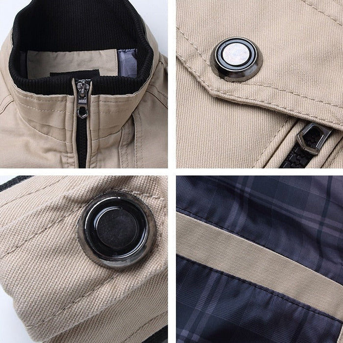 Men's Cotton Bomber Jacket – Stand Collar, Ribbed Trim