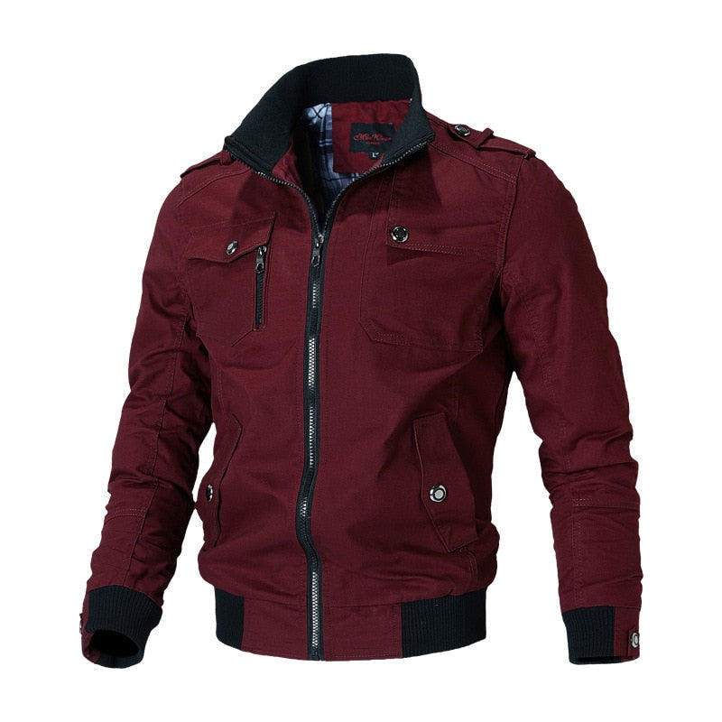 Men's Cotton Bomber Jacket – Stand Collar, Ribbed Trim