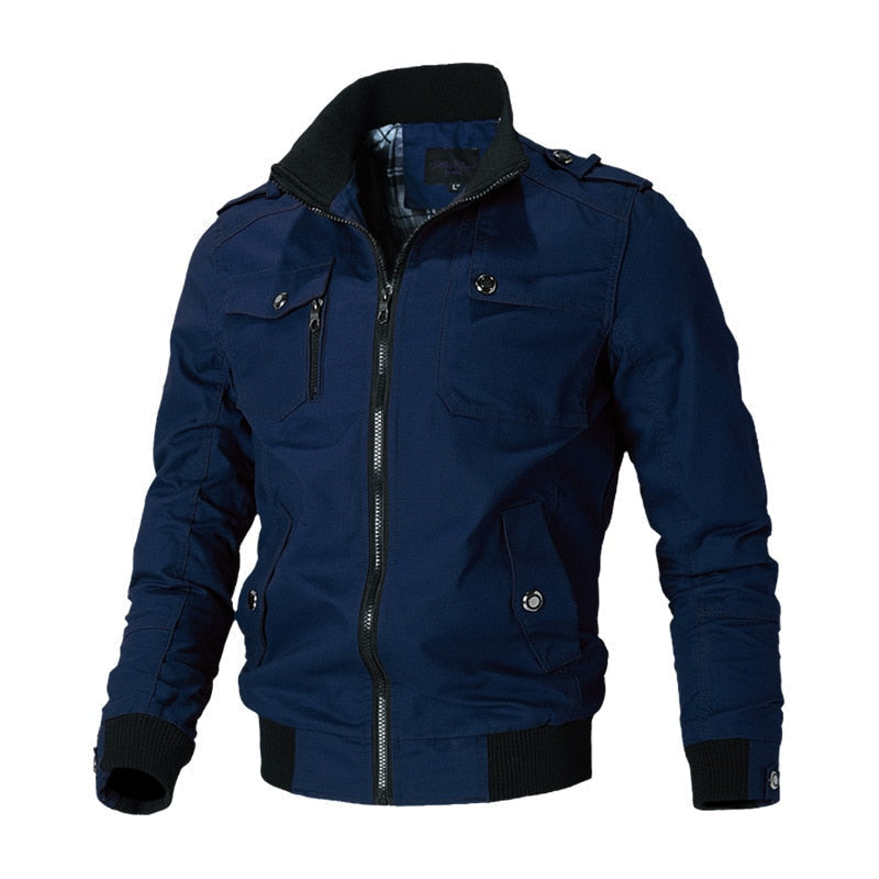 Men's Cotton Bomber Jacket – Stand Collar, Ribbed Trim