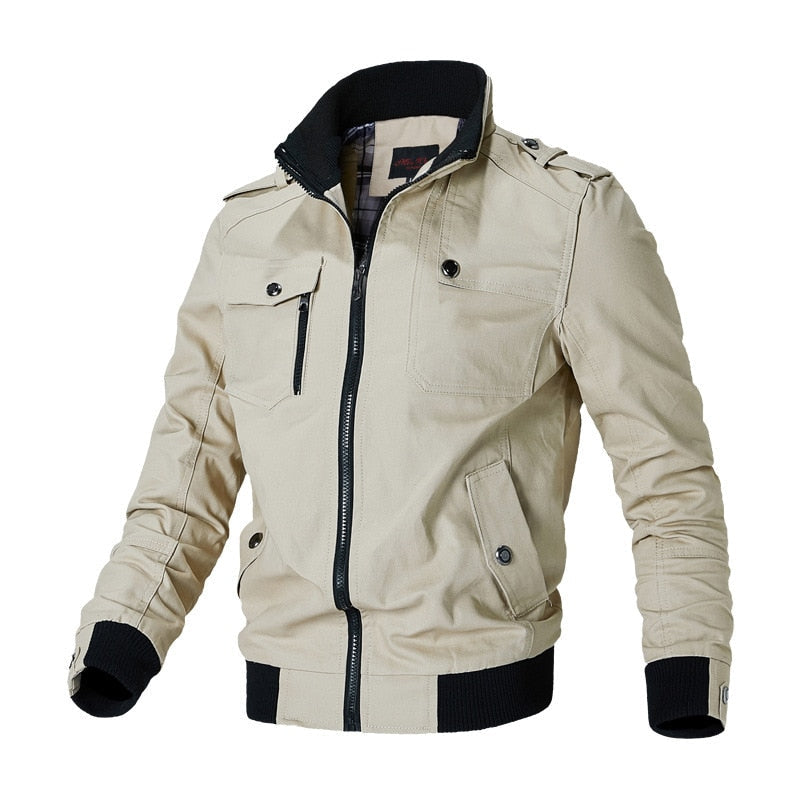 Men's Cotton Bomber Jacket – Stand Collar, Ribbed Trim