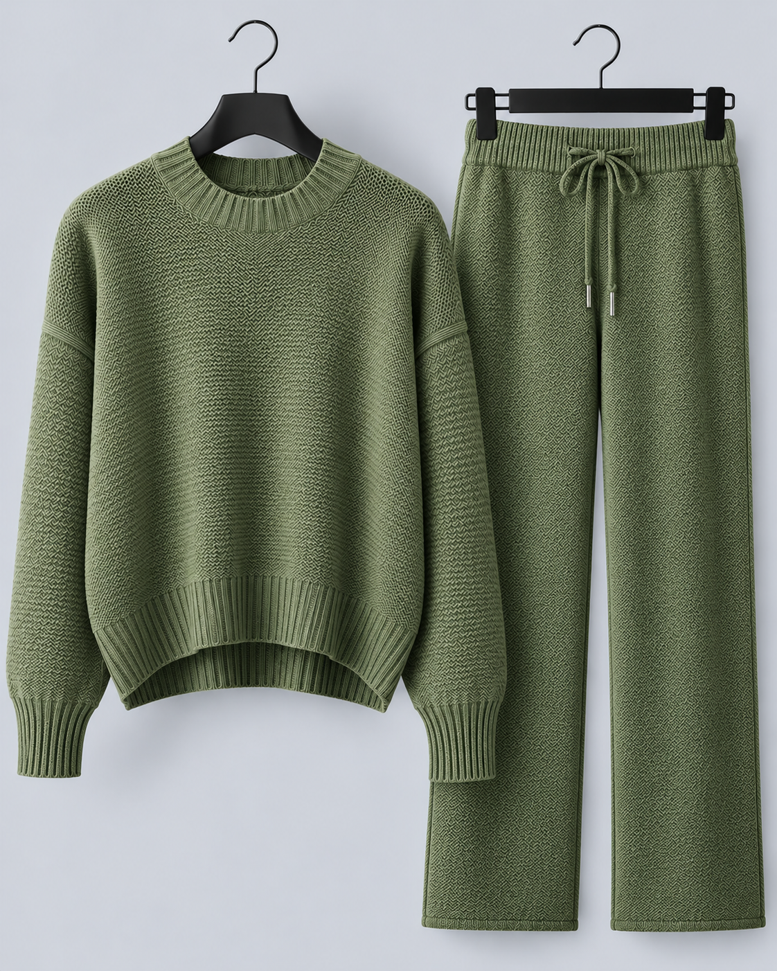 Women's Knitted Lounge Set with Wide-Leg Trousers
