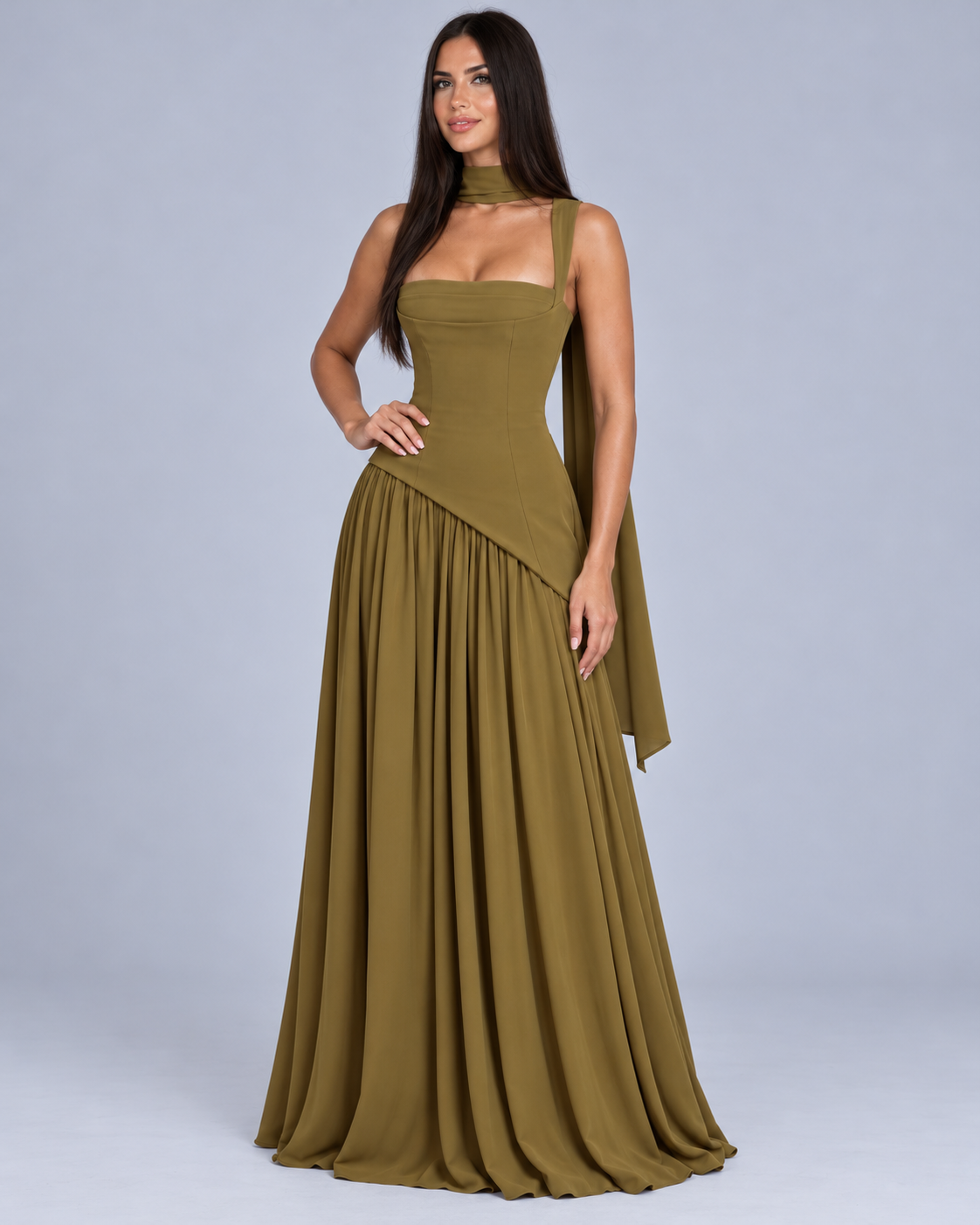Women's Halter Corset Maxi Dress with Slit