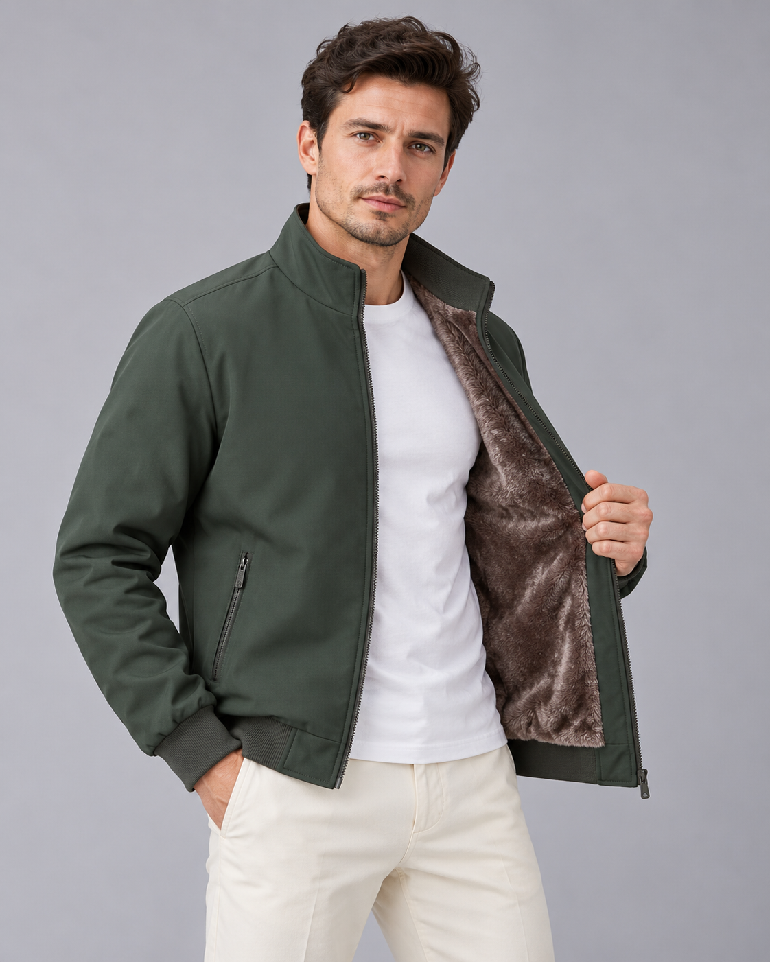 Men's Bomber Jacket with Ribbed Collar