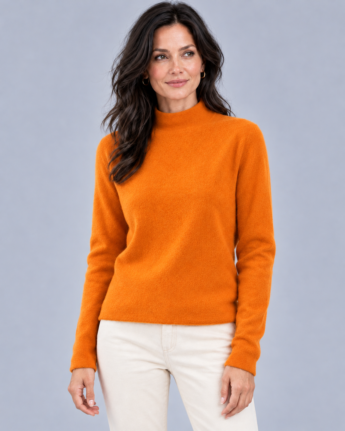 Women's Mock Neck Jumper in Fine Wool Knit – Long Sleeves, Relaxed Straight Fit