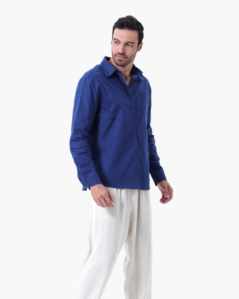 Men's Linen Shirt & Trousers Set – Long Sleeve, Regular Fit