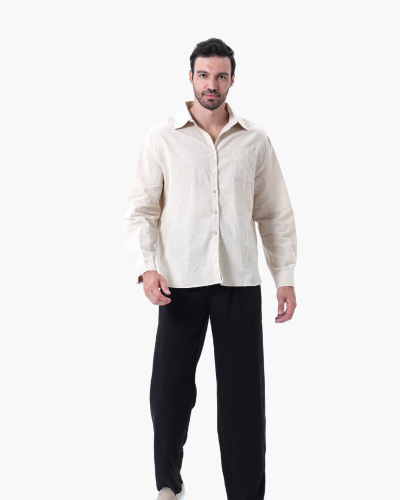 Men's Linen Shirt & Trousers Set – Long Sleeve, Regular Fit