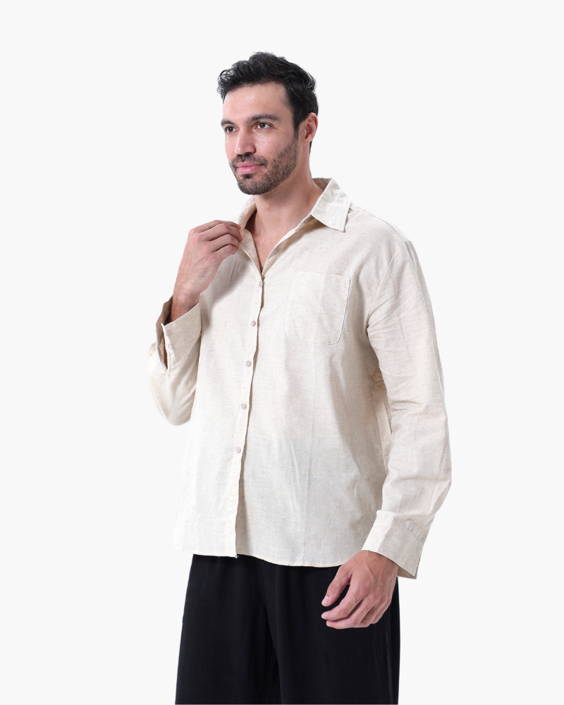 Men's Linen Shirt & Trousers Set – Long Sleeve, Regular Fit