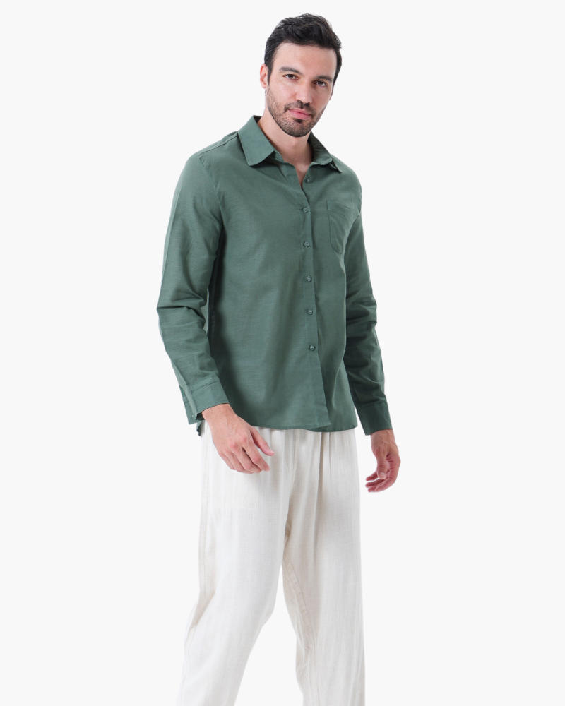 Men's Linen Shirt & Trousers Set – Long Sleeve, Regular Fit