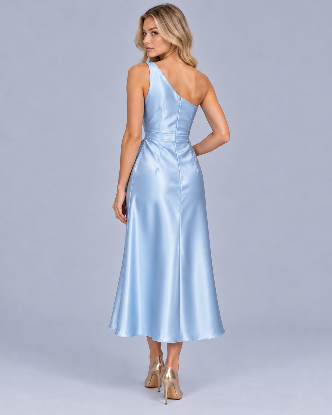Women's One Shoulder Draped Midi Dress