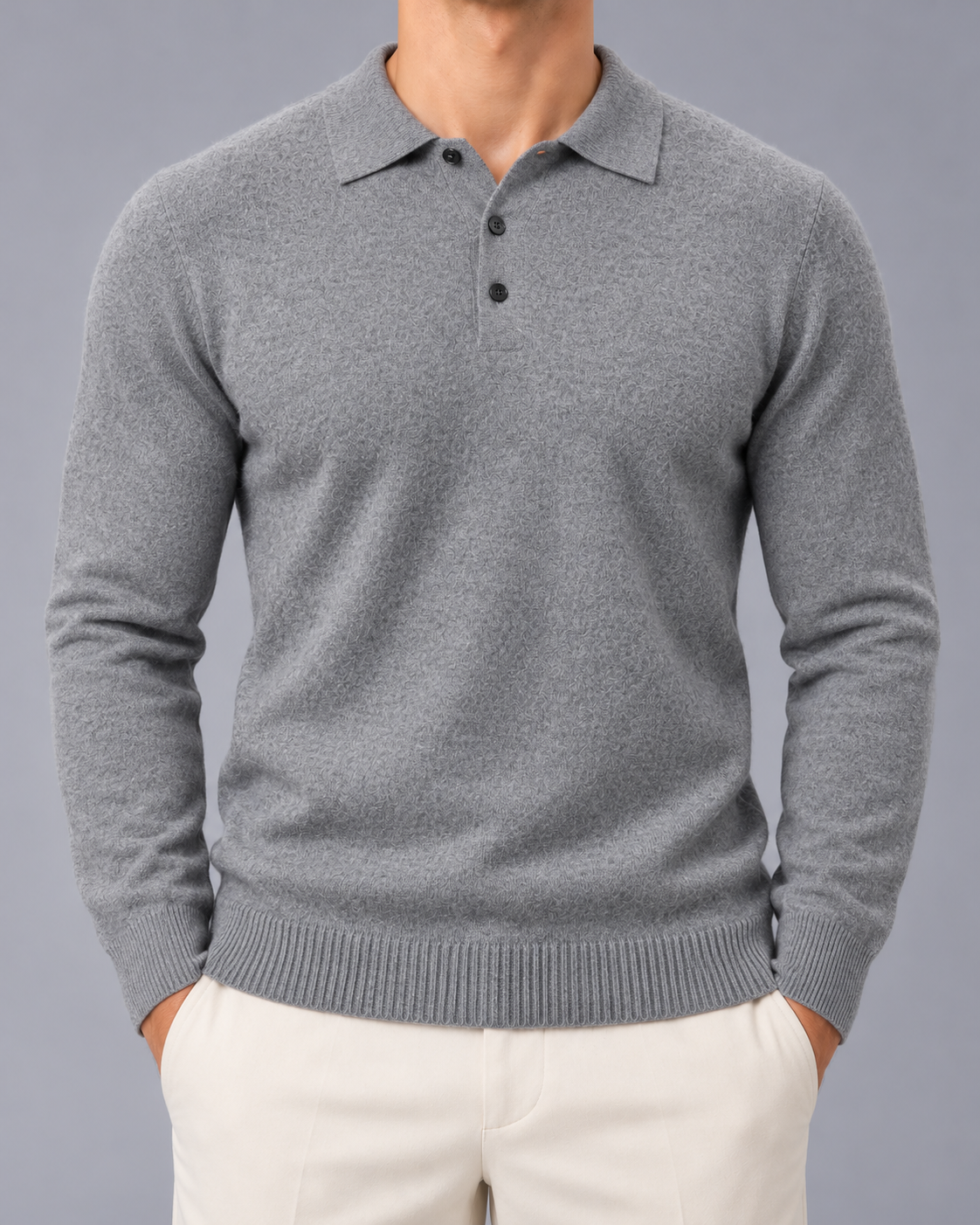 Men's Knitted Polo Jumper – Wool Knit, Button Placket