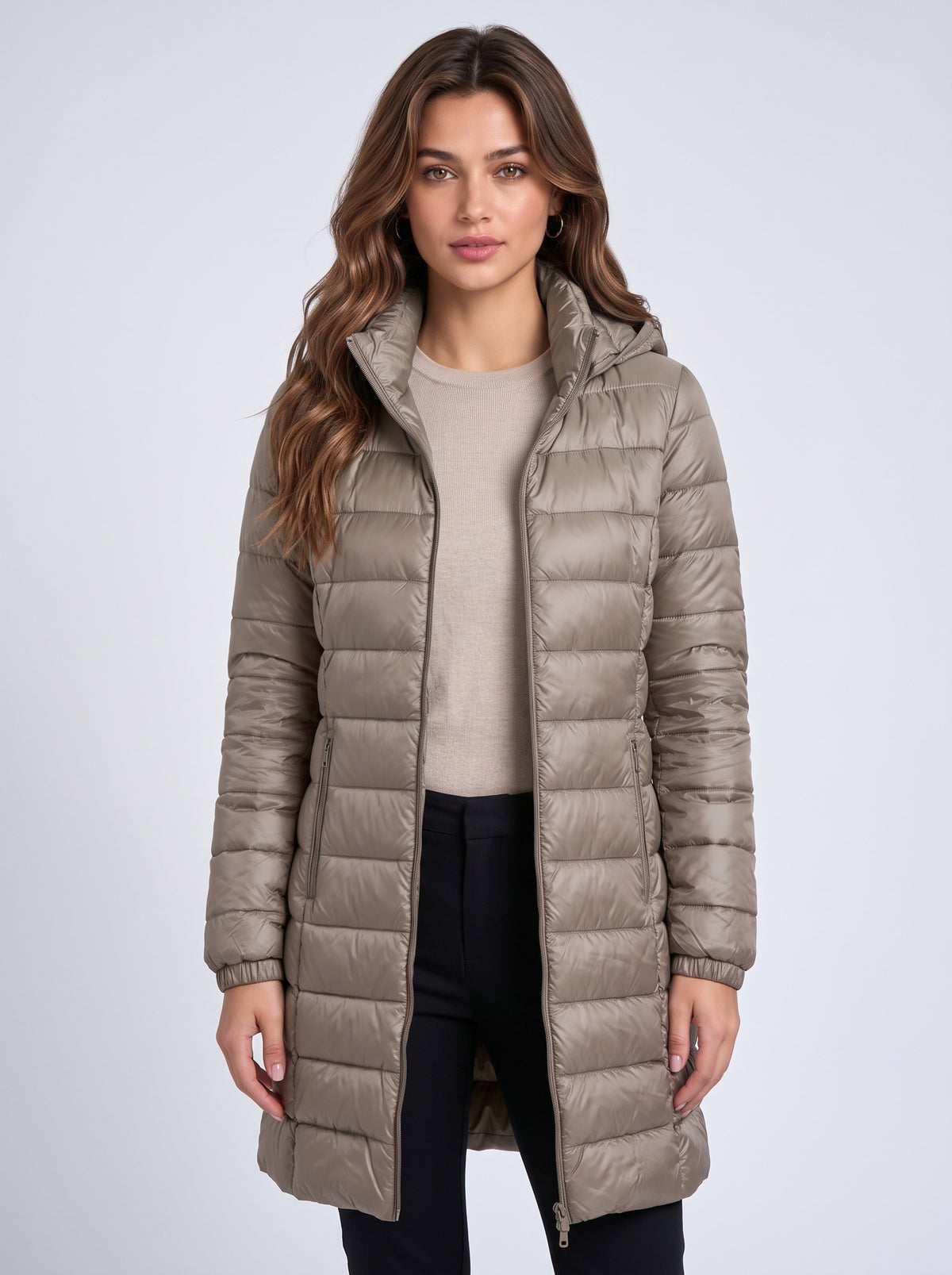 Women's Long Hooded Puffer Jacket – Detachable Hood, Waterproof