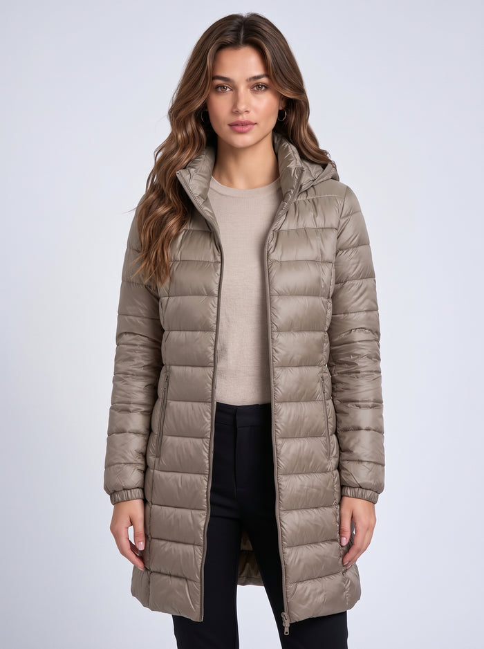 Women's Long Hooded Puffer Jacket – Detachable Hood, Waterproof