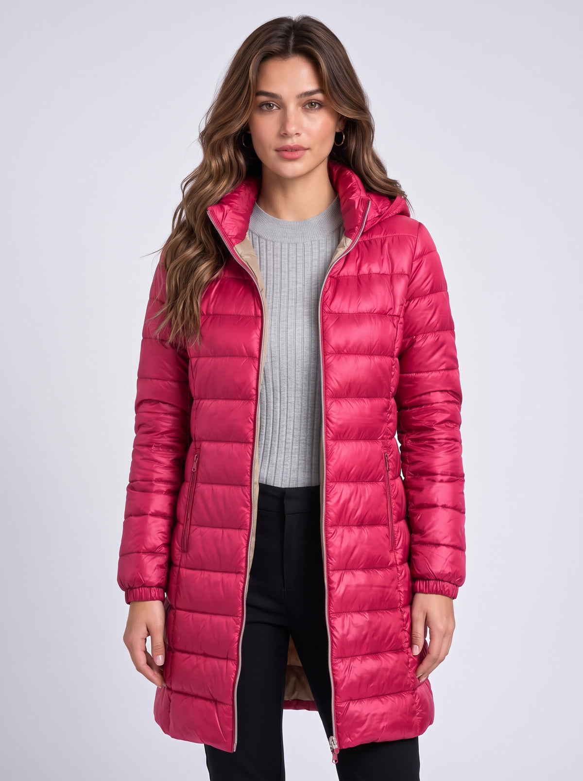 Women's Long Hooded Puffer Jacket – Detachable Hood, Waterproof