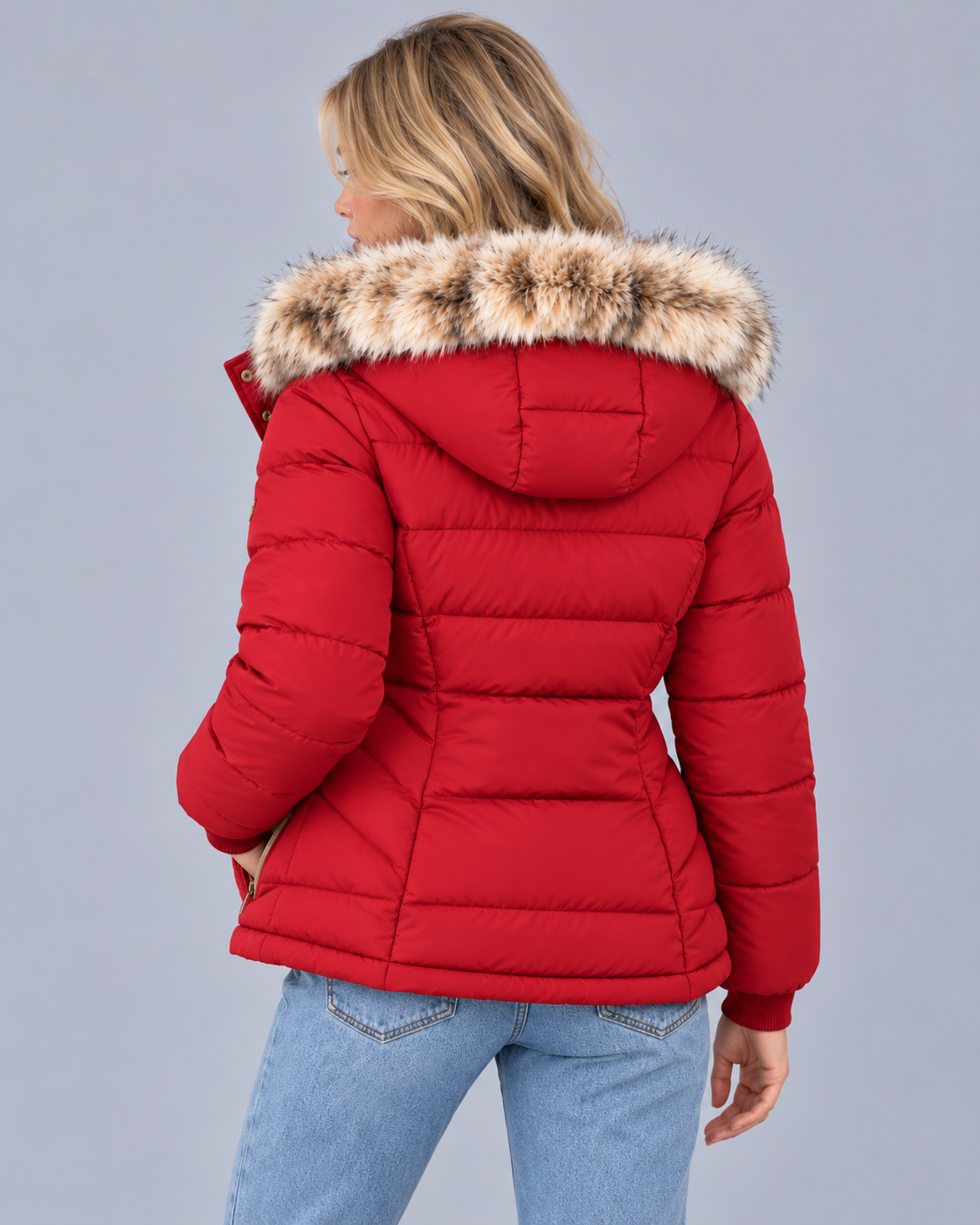 Women's Quilted Jacket with Faux Fur Hood