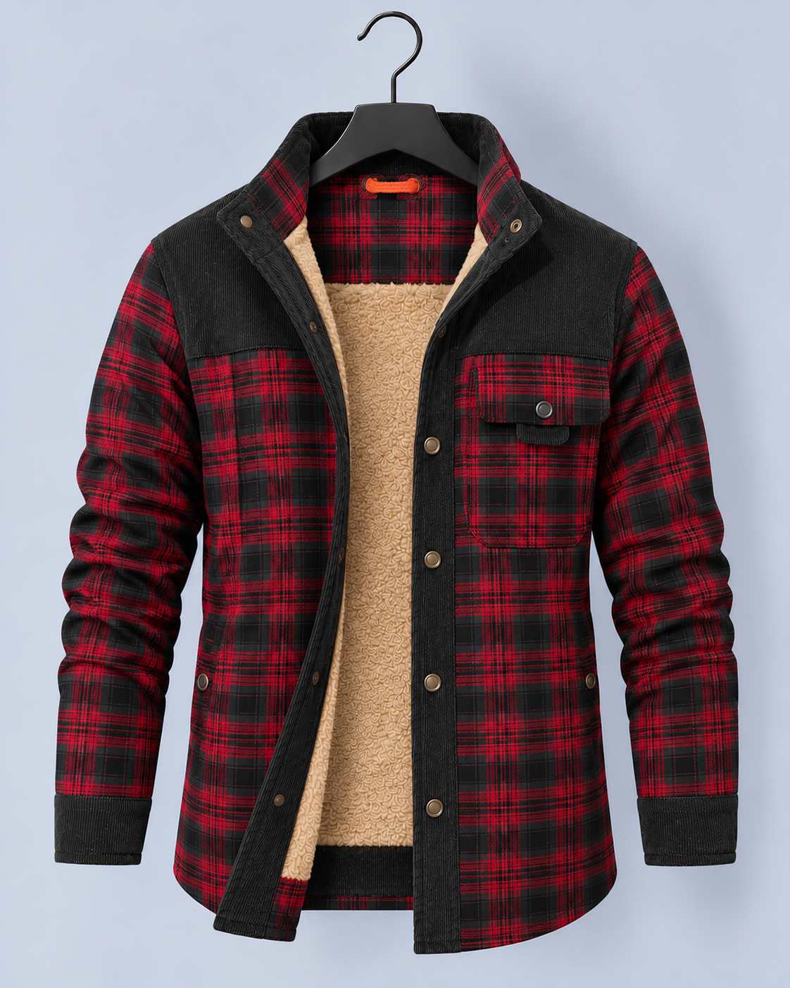 Men's Flannel Jacket with Faux Fur Lining
