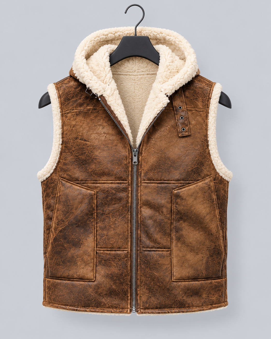 Men's Hooded Faux Fur Gilet – Borg-Lined Bodywarmer with Full Zip