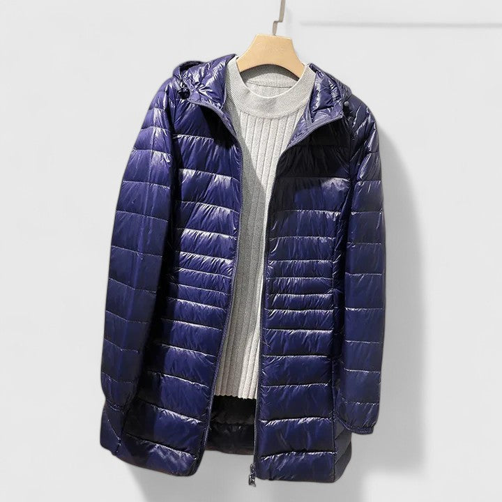 Women's Longline Quilted Jacket – Hooded, Tailored Fit