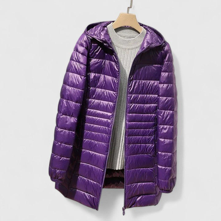 Women's Longline Quilted Jacket – Hooded, Tailored Fit