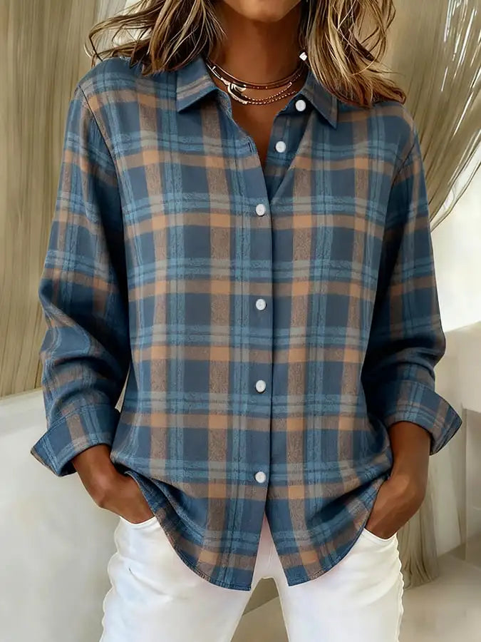 Women's Check Knit Cardigan – Open Front, Relaxed Fit
