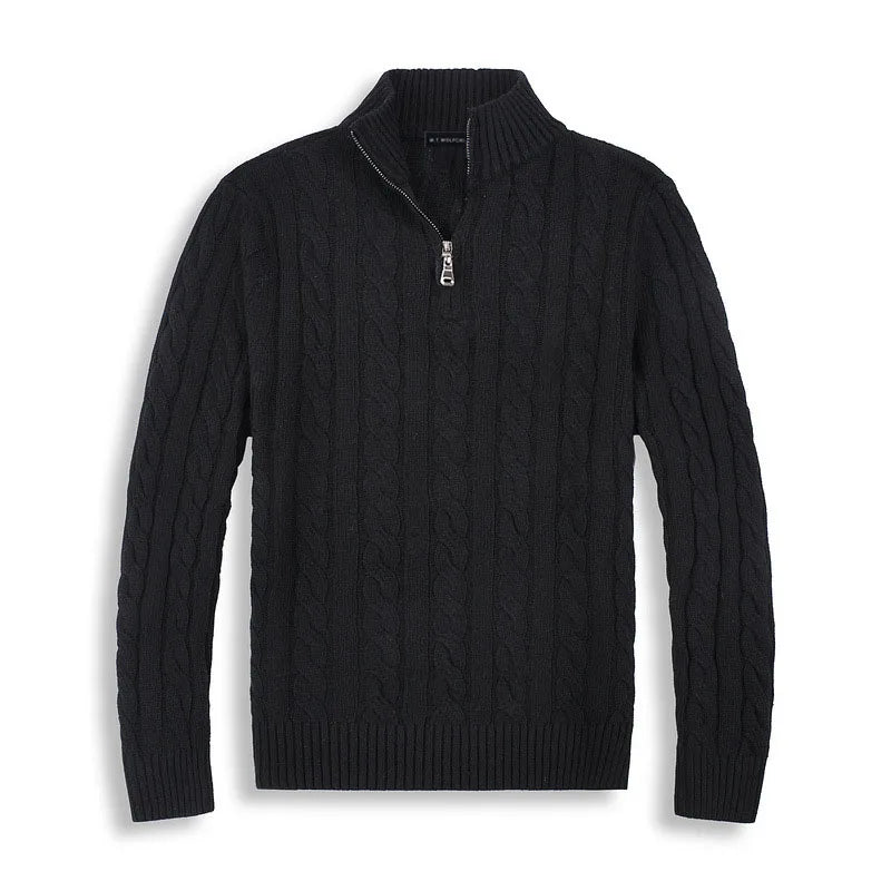 Men's Half Zip Jumper – Cable Knit Cotton, High Collar