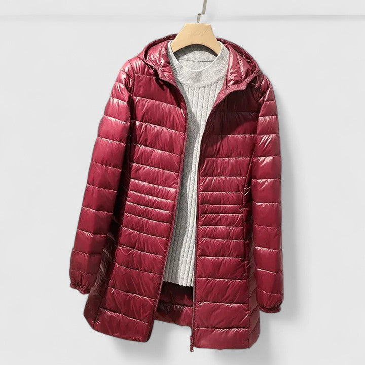 Women's Longline Quilted Jacket – Hooded, Tailored Fit