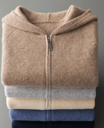 Men's Zip Up Knit Jumper – Tailored Fit, Ribbed Trims