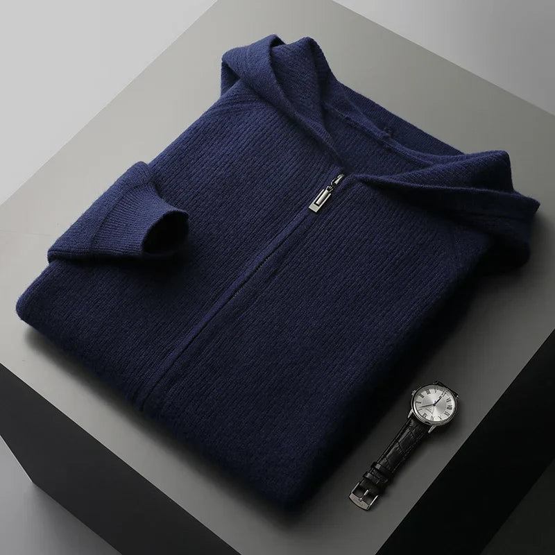 Men's Zip Up Knit Jumper – Tailored Fit, Ribbed Trims