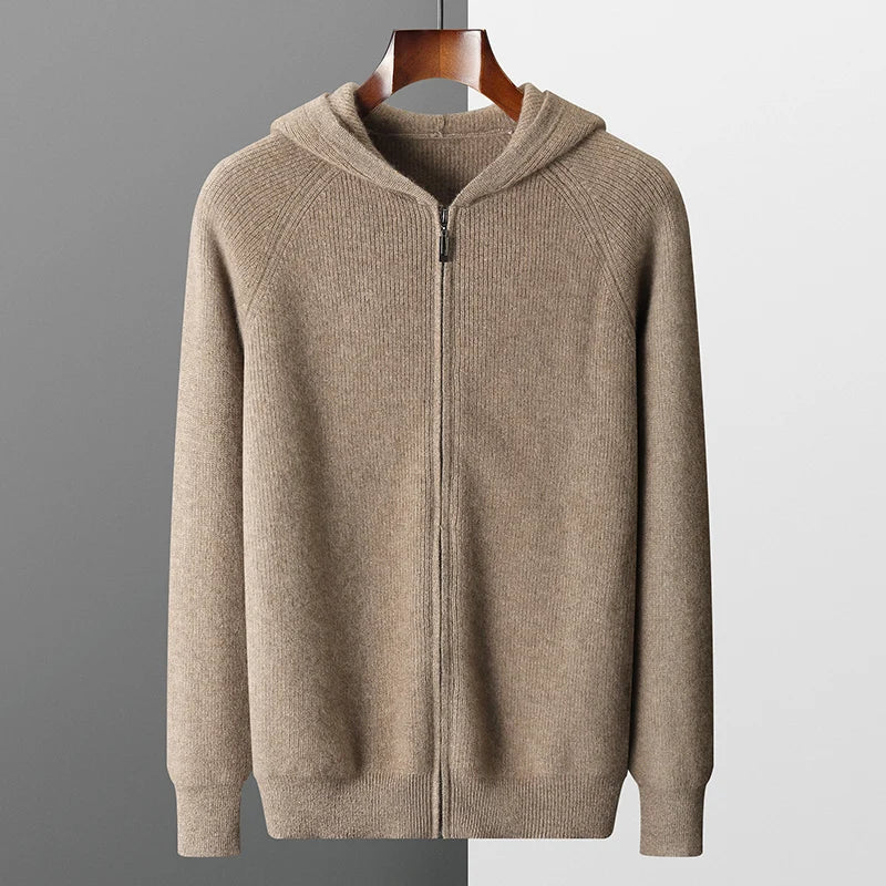 Men's Zip Up Knit Jumper – Tailored Fit, Ribbed Trims